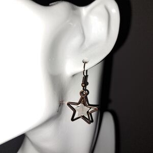 Double Star Mother of Pearl and Copper Dangle Earrings